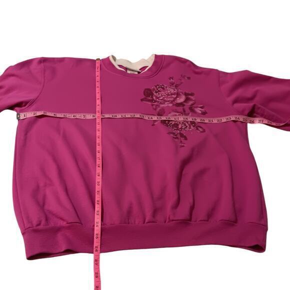 VINTAGE Sweatshirt Pink Size XL Flowers Roses Sparkle Beading Long‎ Sleeves - Picture 5 of 10